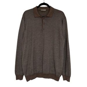 Glenfield brown stripe long sleeve wool blend polo shirt sweater